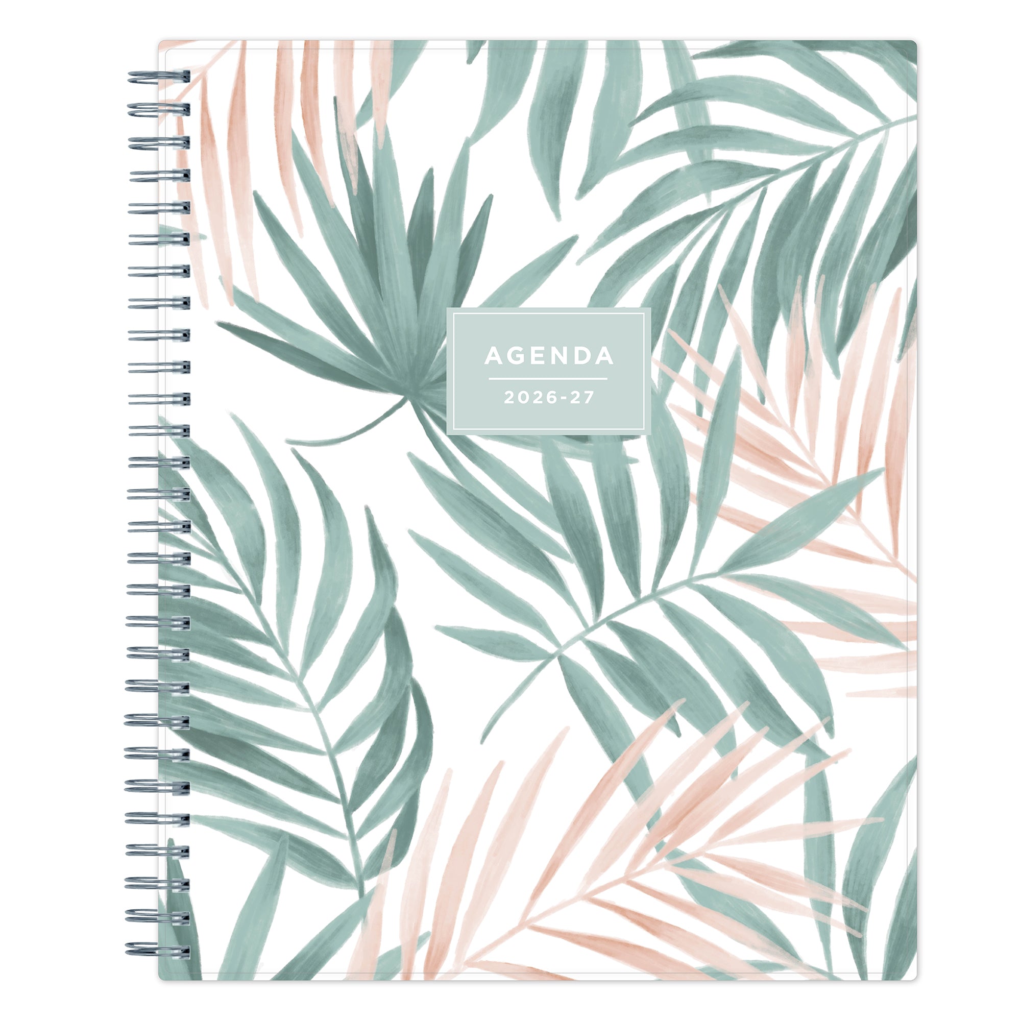Agenda/planner with tropical leaf pattern on a white background