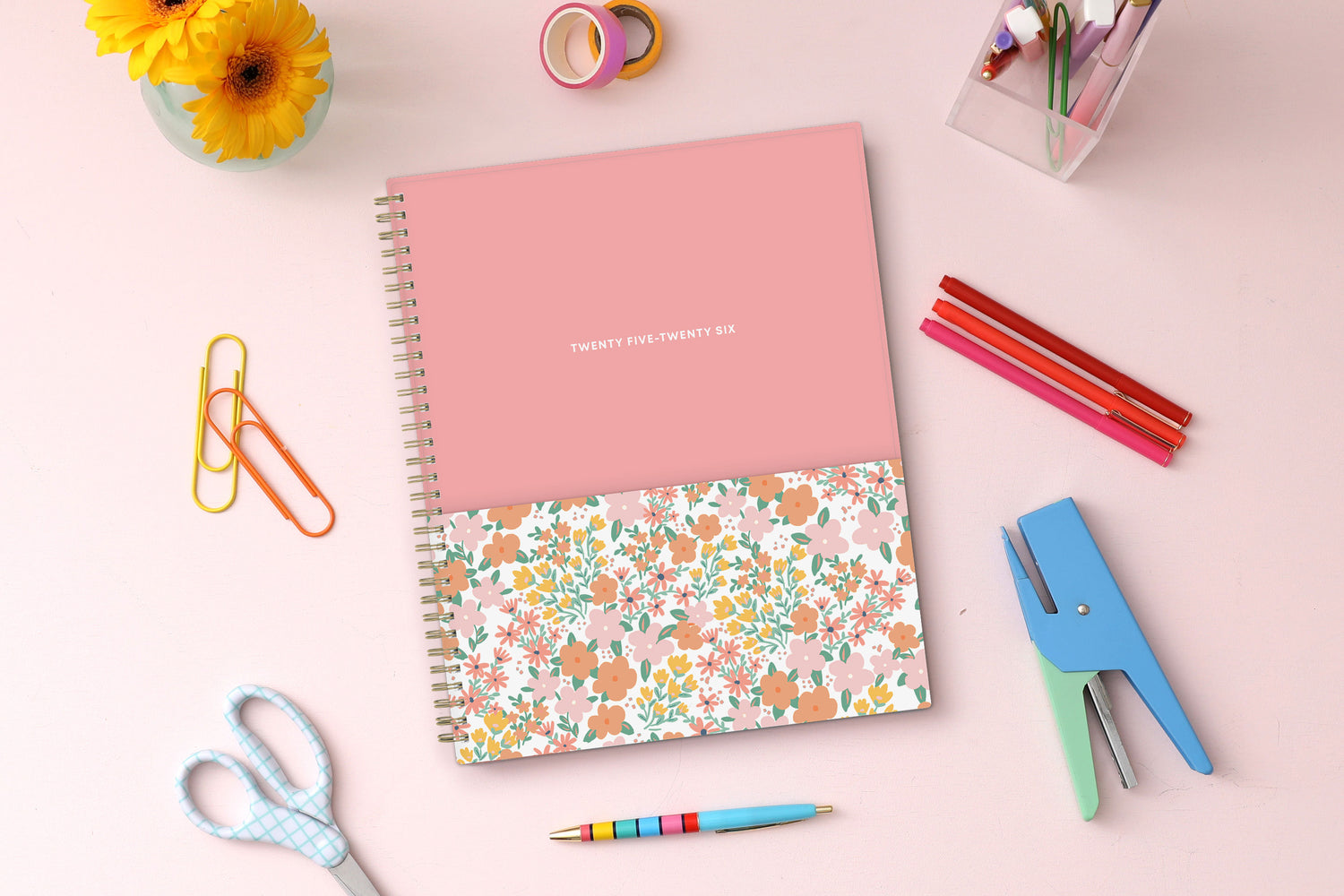 2025-2026 half floral front cover with matte storage front pocket cover 8.5x11