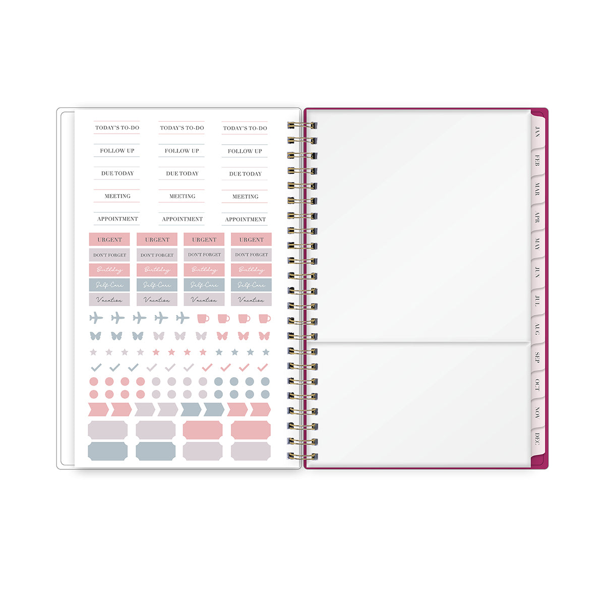 2026 and 2027 reference calendars with storage pocket, sticker sheets and storage pocket