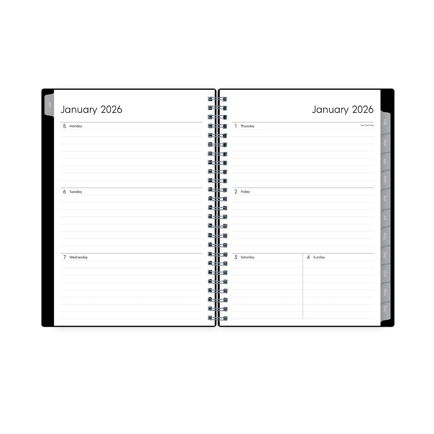 2026 planner notes featuring clean lined writing space in this weekly view and monthly grey tabs
