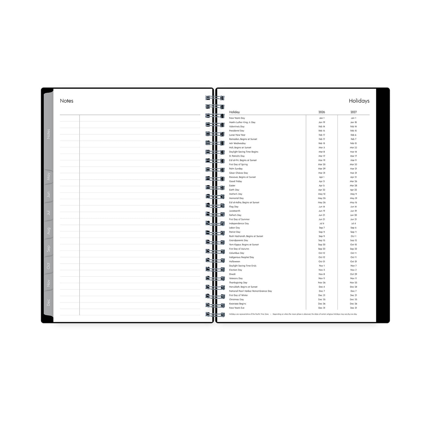 lined notes pages  and holiday list