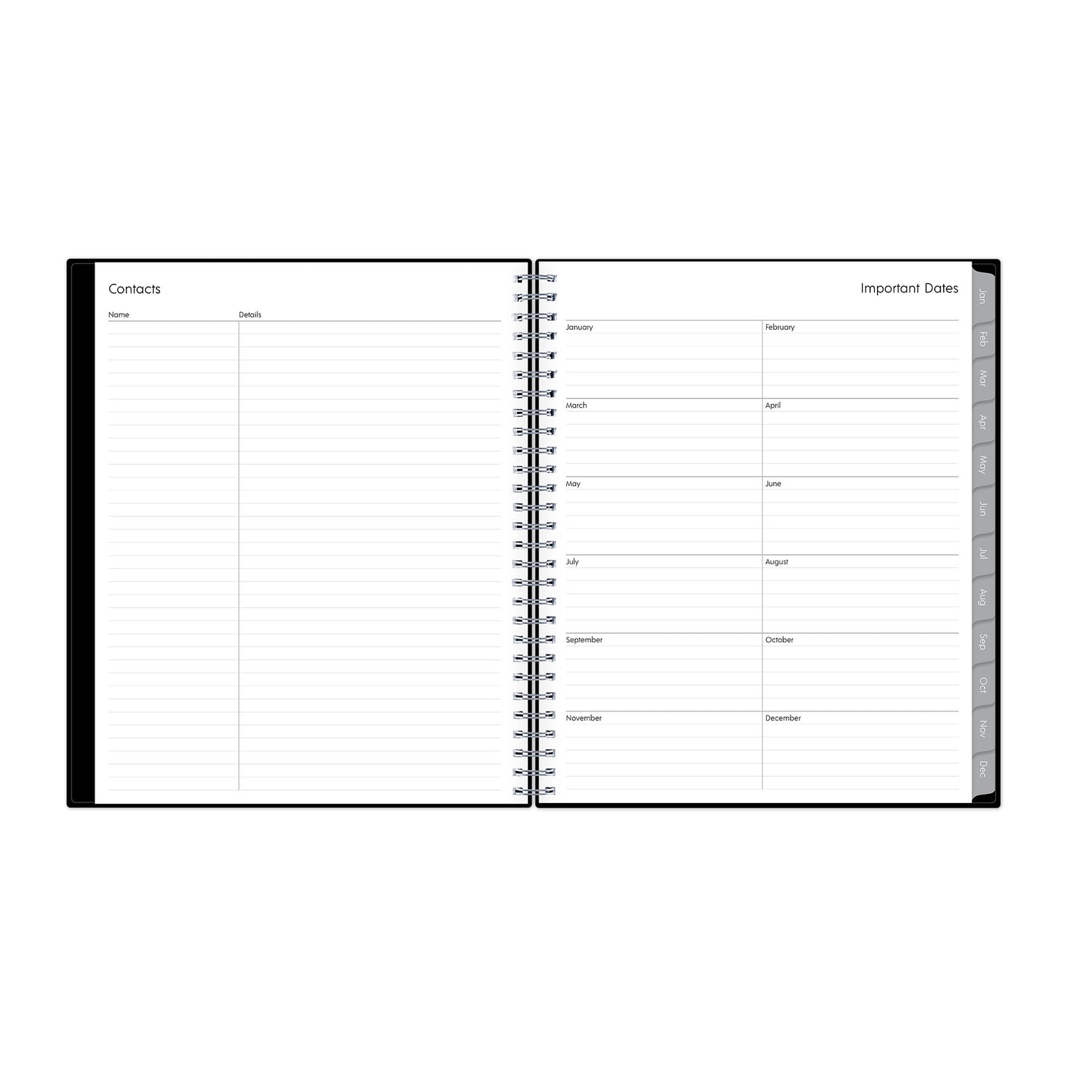 contacts pages and important dates section 