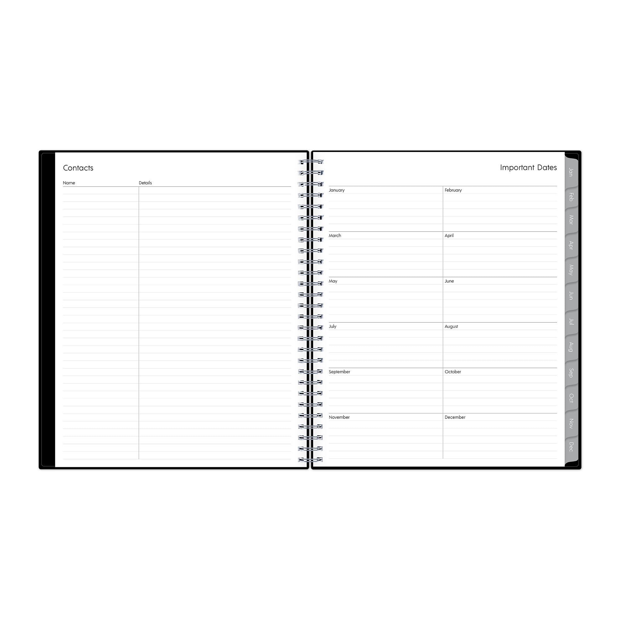 contacts pages and important dates section 