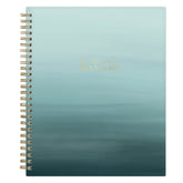 Light blue ocean ombre spiral-bound notebook with gold text on a white background