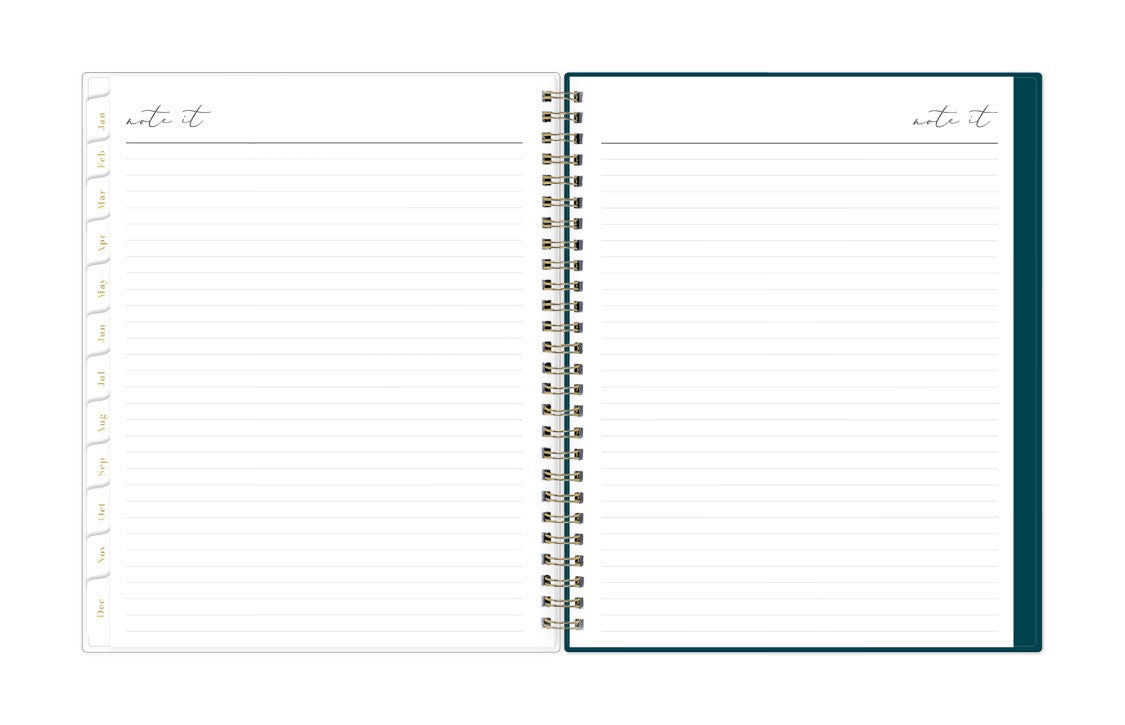 Open spiral-bound notebook with lined pages on a white background