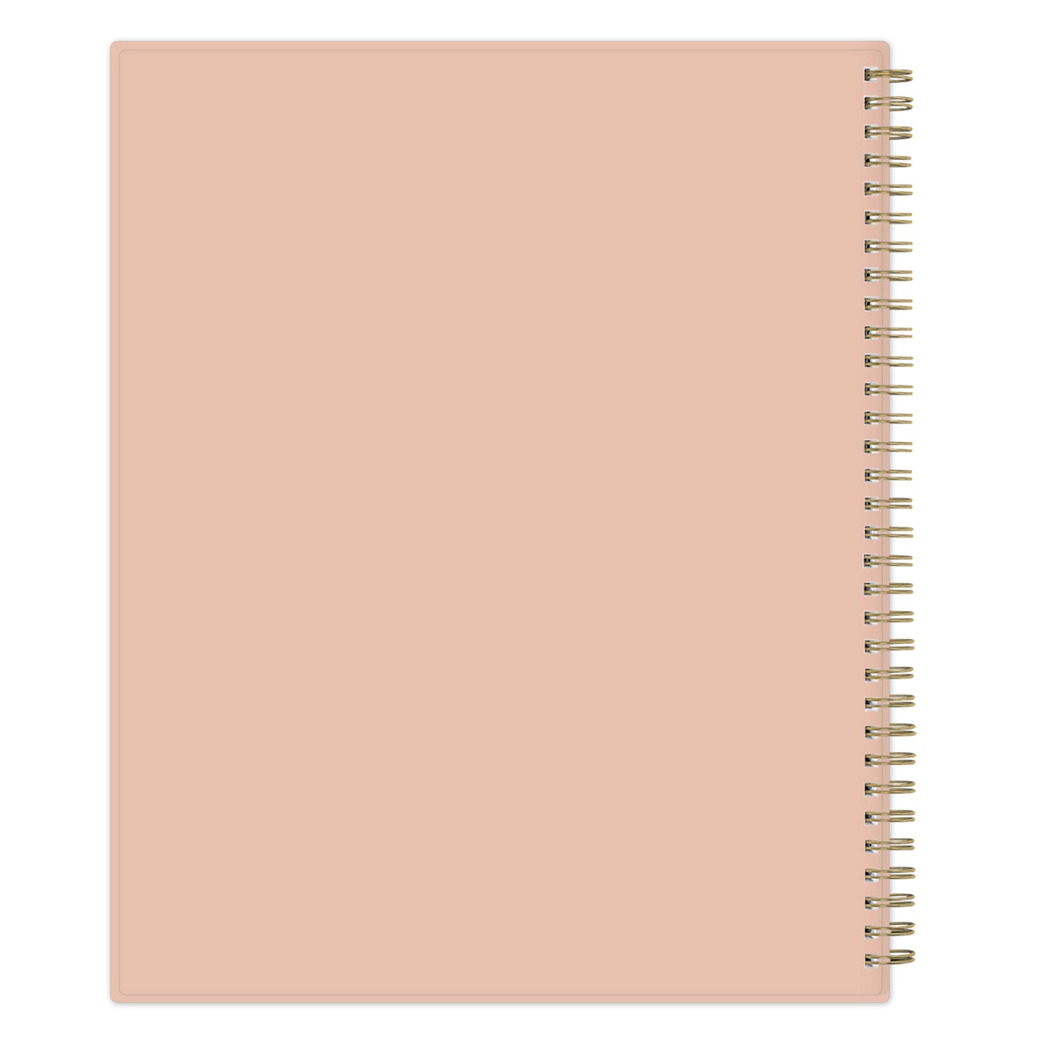 blush back cover on this weekly planner with a spiral binding on a white background