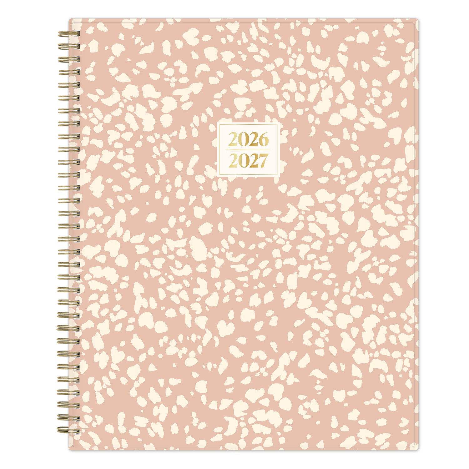 Pink and white speckled planner with &