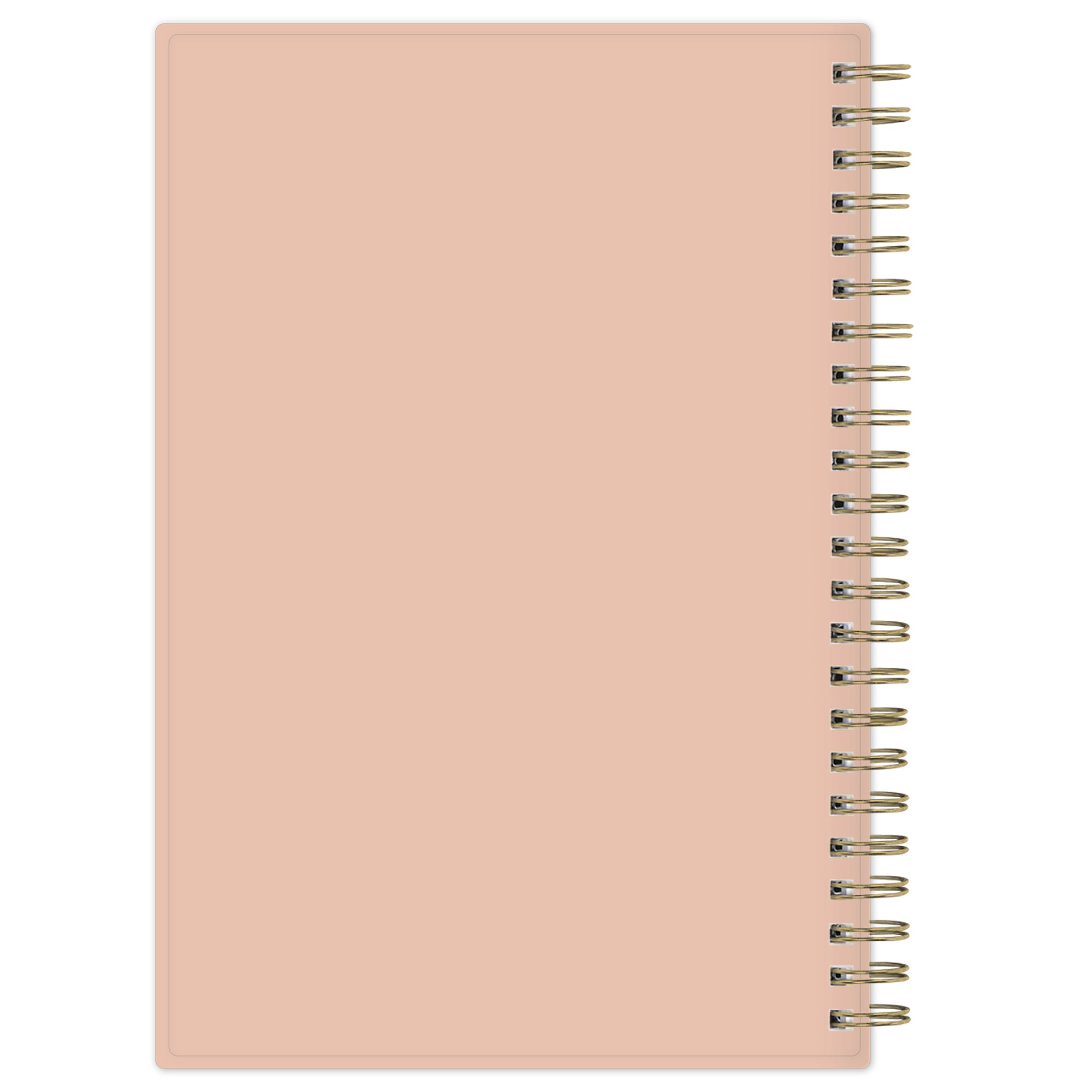 Blush pink notebook with gold spiral binding on a white background 5x8 size planner