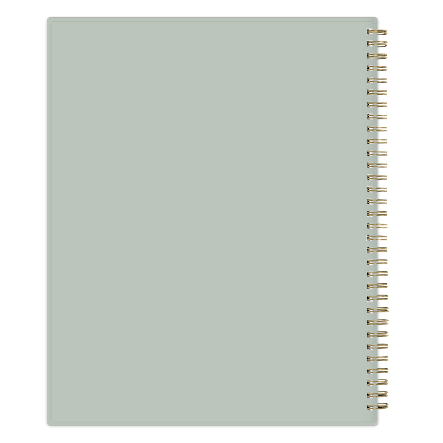 Light green back cover planner with gold spiral binding on a white background