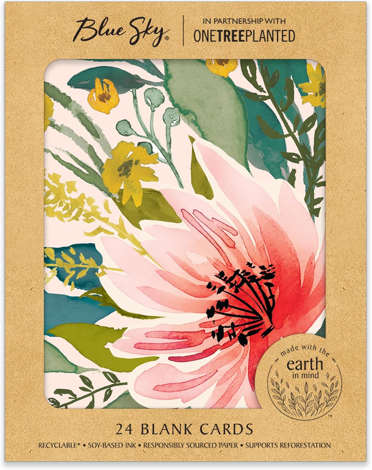 24 pack of blank note cards with floral front cover and pattern