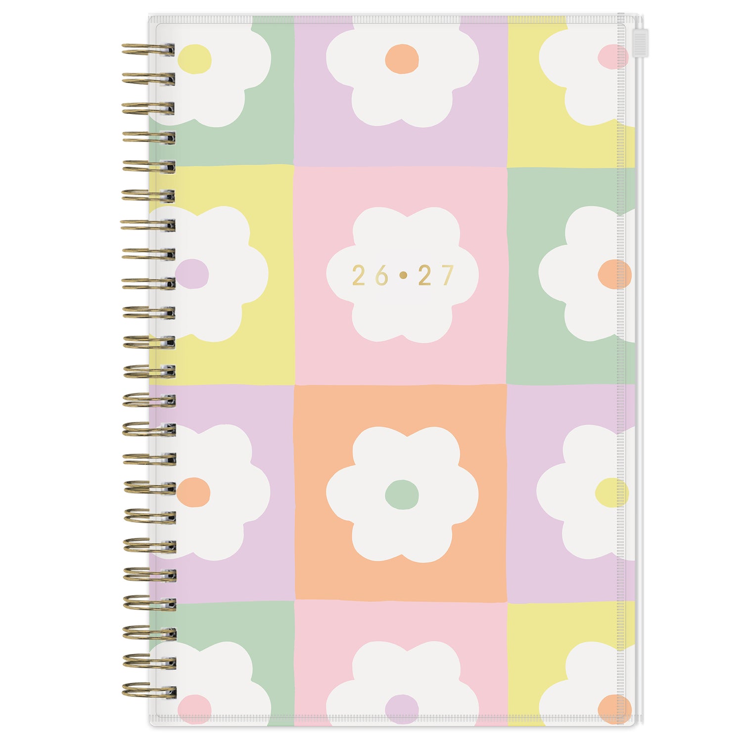multi colored checkored daisy pattern on this 5x8 planner