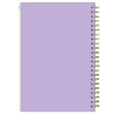 Purple back cover on this planner notes with gold spiral binding on a white background