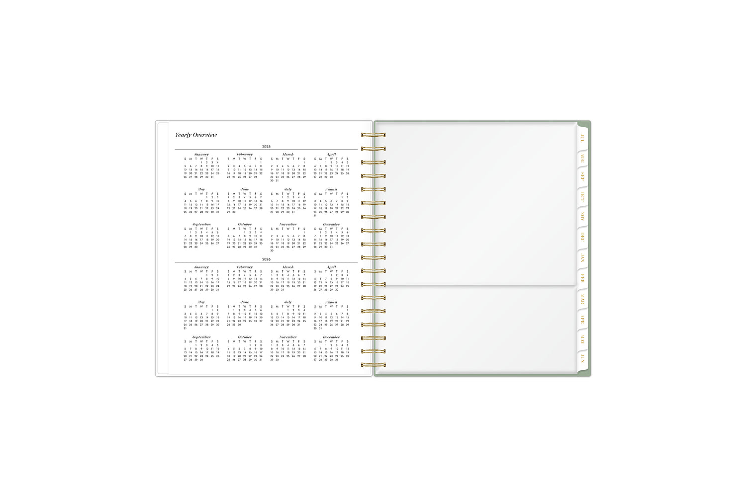 2025-2026 reference calendar with poly storage pocket and white monthly tabs