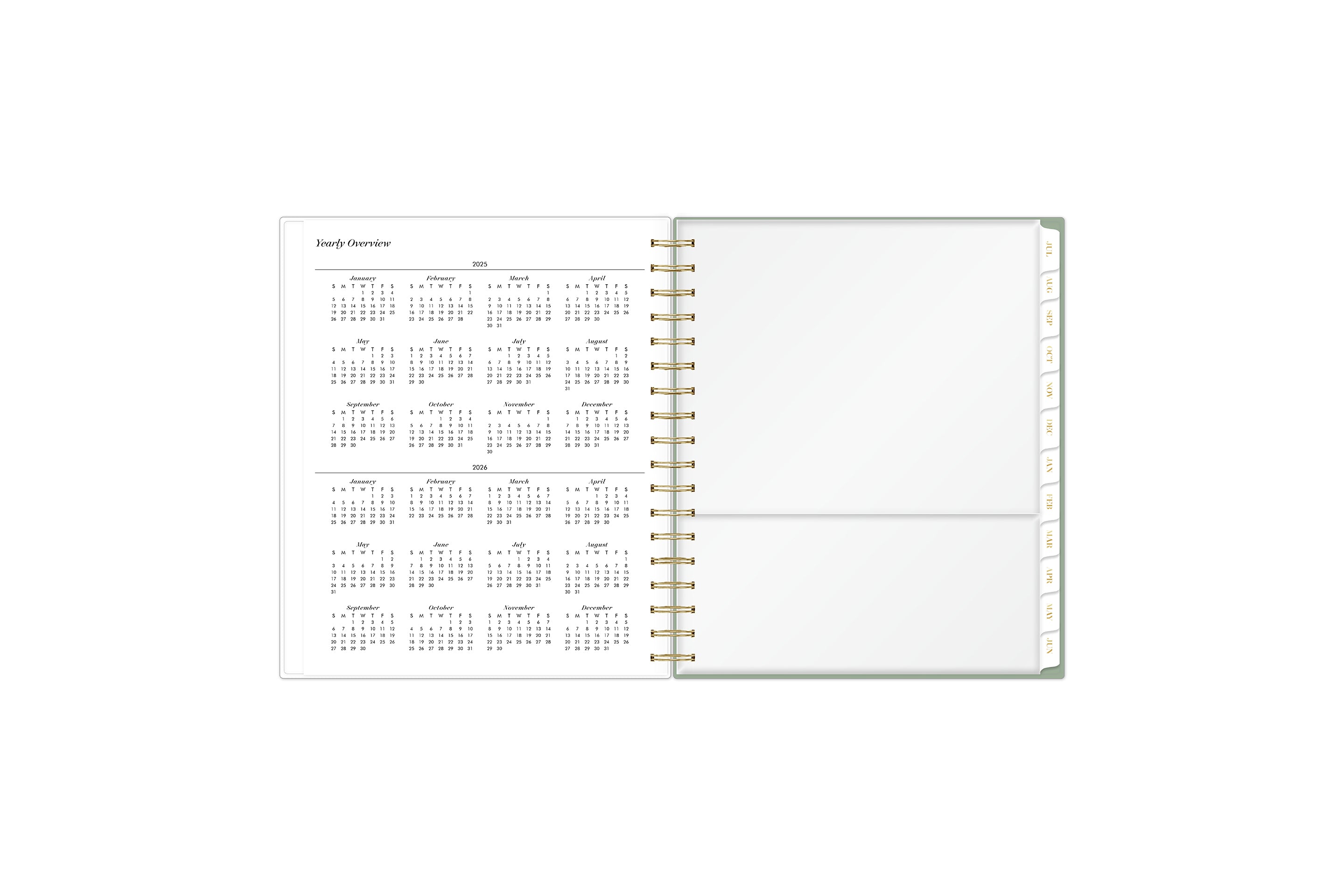 2025-2026 reference calendar with poly storage pocket and white monthly tabs