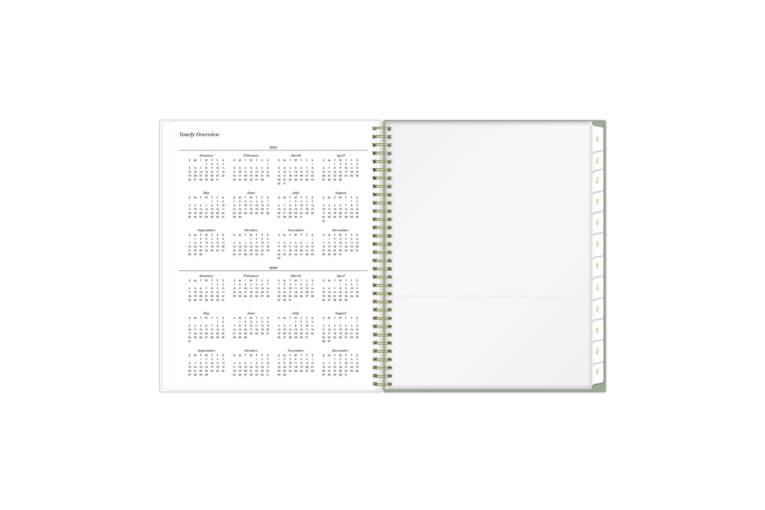 2025-2026 reference calendar with poly storage pocket and white monthly tabs