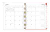 2026 monthly  spread featuring dotted lined writing space and white monthly tabs, blank writing space for each day, and notes section.