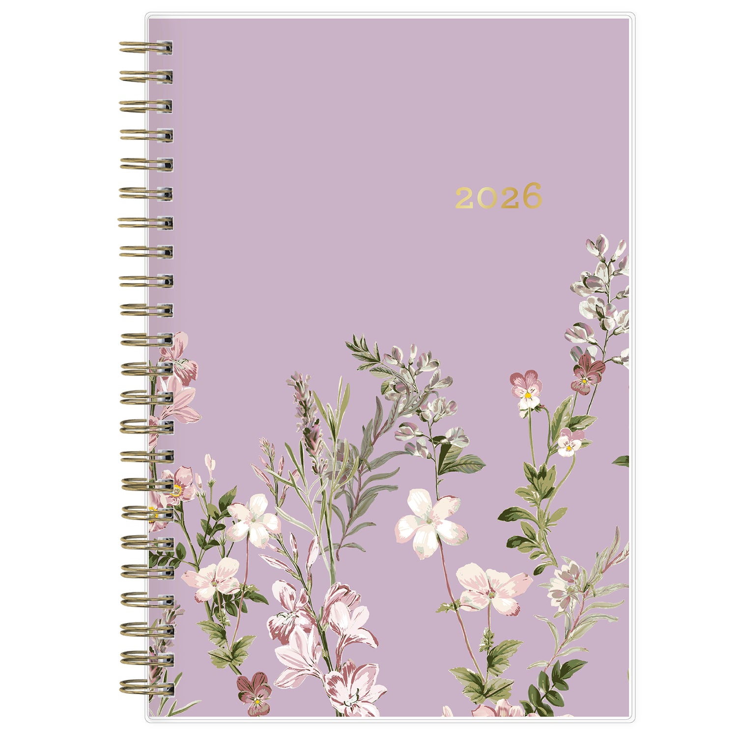 January 2026 - December 2026 monthly planner from Blue Sky features beautiful floral cover design with purple background and gold binding 5x8