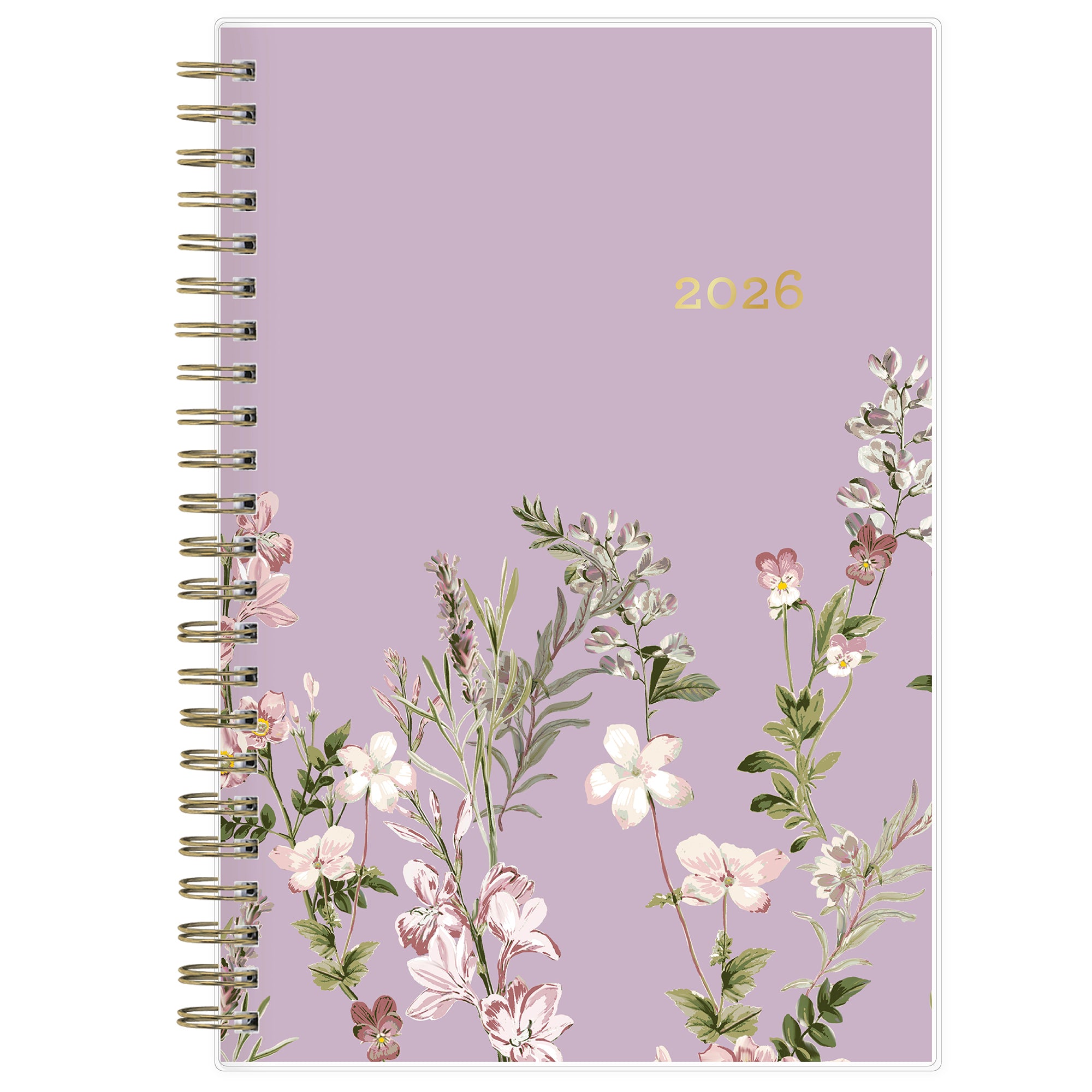January 2026 - December 2026 monthly planner from Blue Sky features beautiful floral cover design with purple background and gold binding 5x8