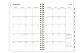 January 2026 - December 2026 weekly monthly planner featuring a monthly spread boxes for each day, lined writing space, notes section, reference calendars, and mint monthly tabs in 5x8 size