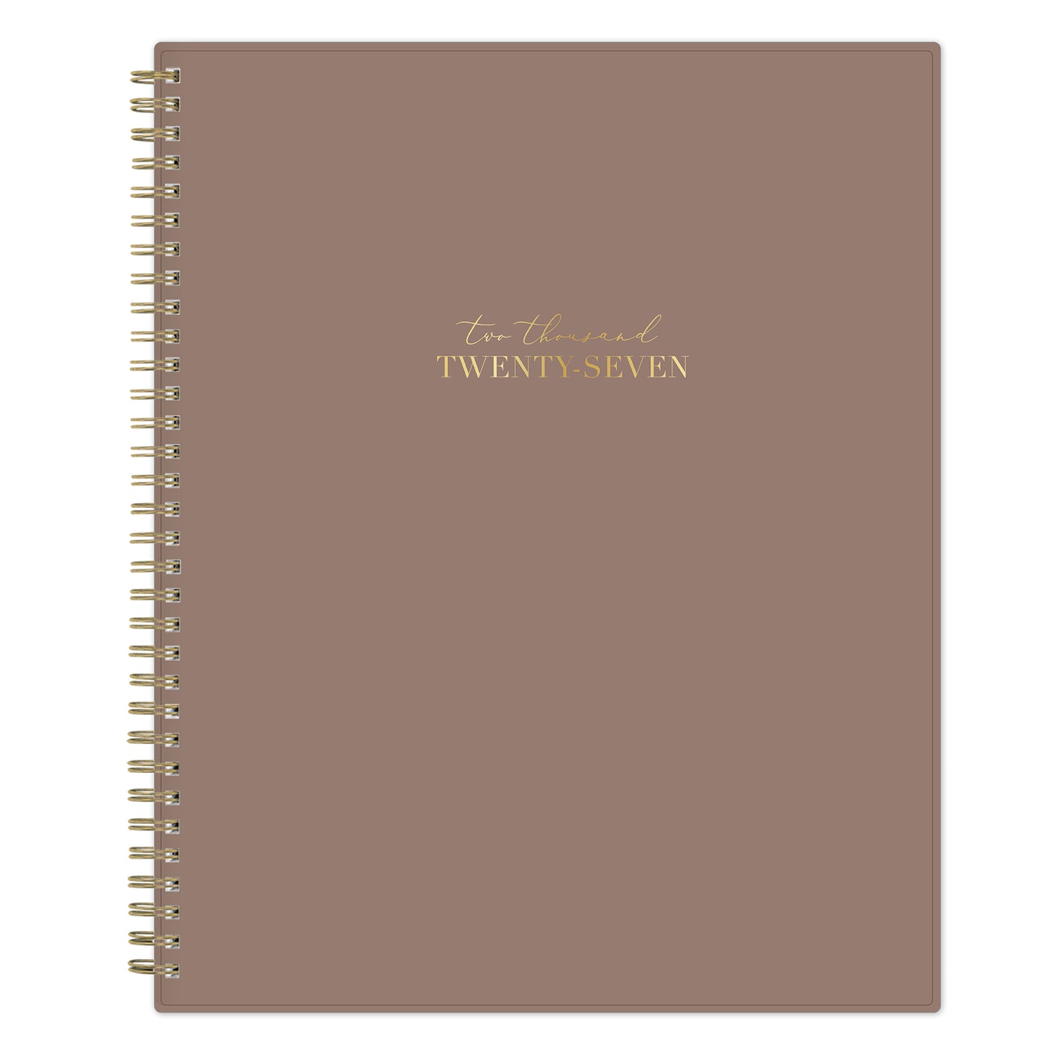solid latte front cover on this 8.5x11 planner size for January 2027 -  December 2027