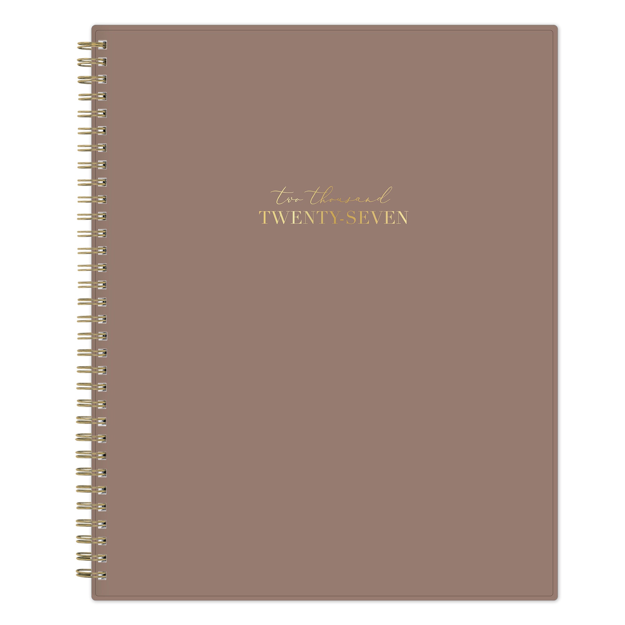 solid latte front cover on this 8.5x11 planner size for January 2027 -  December 2027