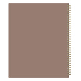 Brown planner with a spiral binding on a white background