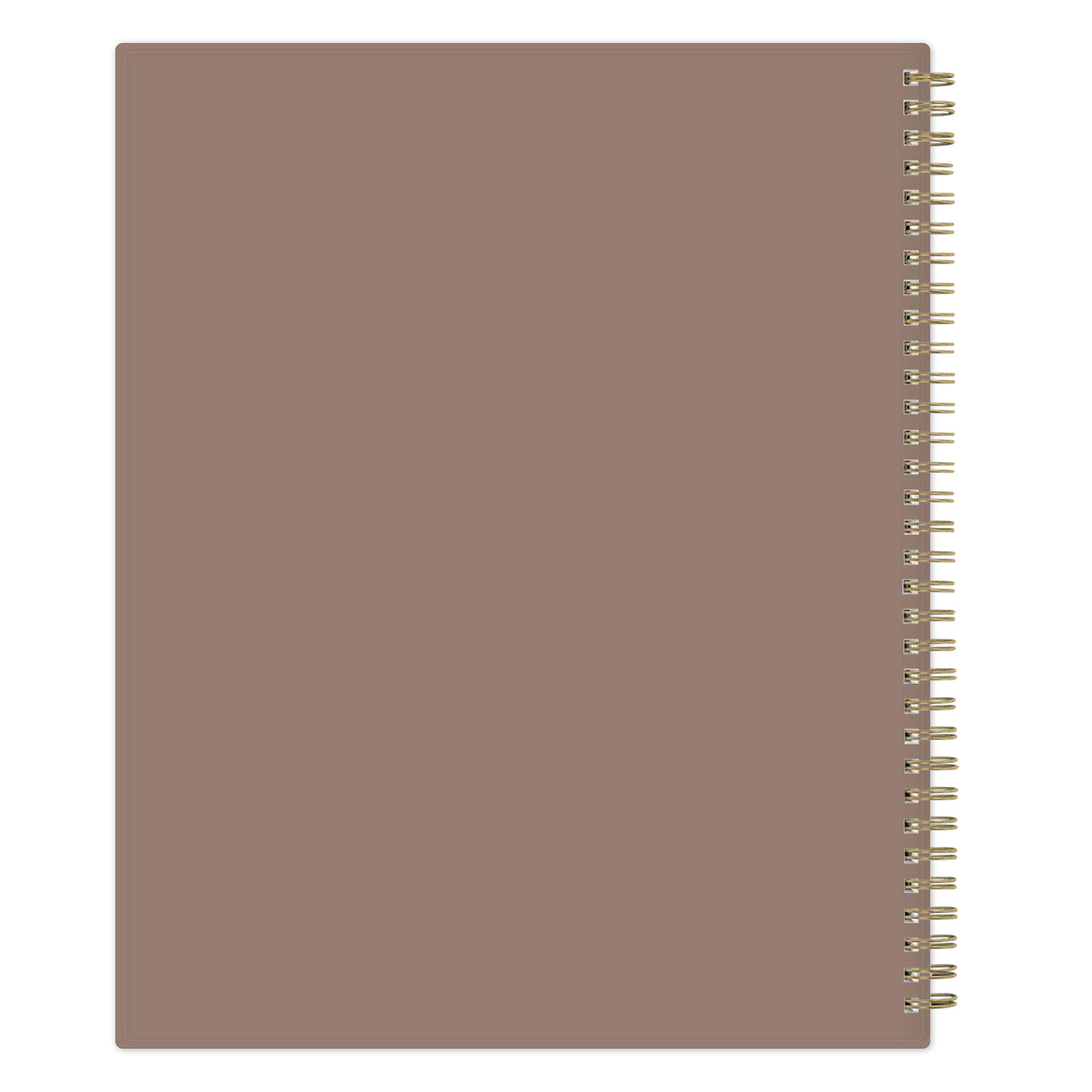 Brown planner with a spiral binding on a white background