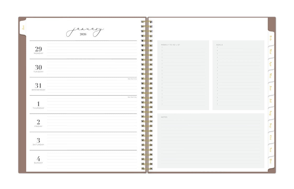 The new and improved Life Note It 2026 weekly planner features a weekly spread with clean white writing space, to do list, goals, and notes section for every important detail needed for planning a successful week in a 8.5x11 planner size