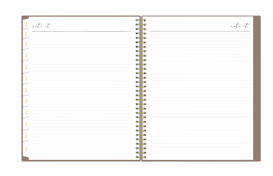 Open notebook with lined pages on a white background