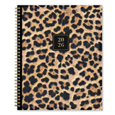 Leopard print planner with a gold spiral binding and &