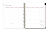monthly spread with blank writing space for each day, to do list, top goals, and blush monthly tabs for 2026 8.5x11 planner