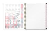 storage pocket, sticker sheeet, and yearly overview for 2026 and 2027