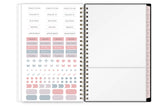 storage pocket, sticker sheeet, and yearly overview for 2026 and 2027