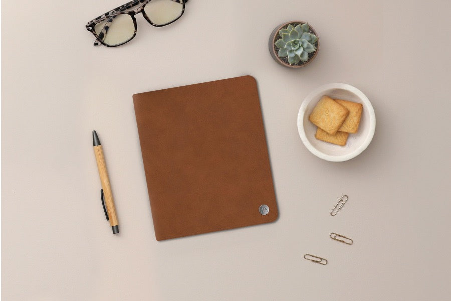 ASMBLD 2026 Monthly Notes 7x9 Planner + Refillable Tan Faux Leather Portfolio