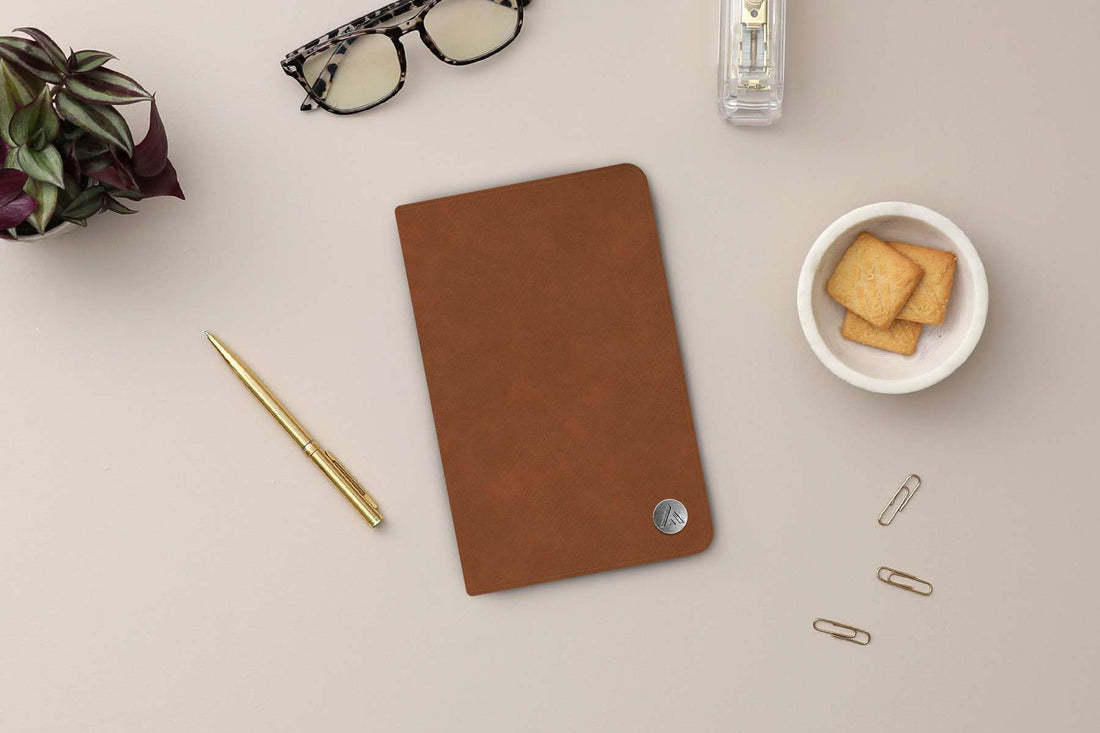 ASMBLD 2026 Weekly Monthly 5x8 Planner + Refillable Tan Faux Leather Portfolio