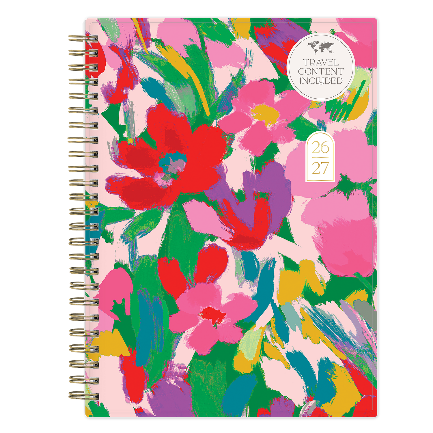 this planner notes contains a brushed multi-colored floral pattern for 2026-2027