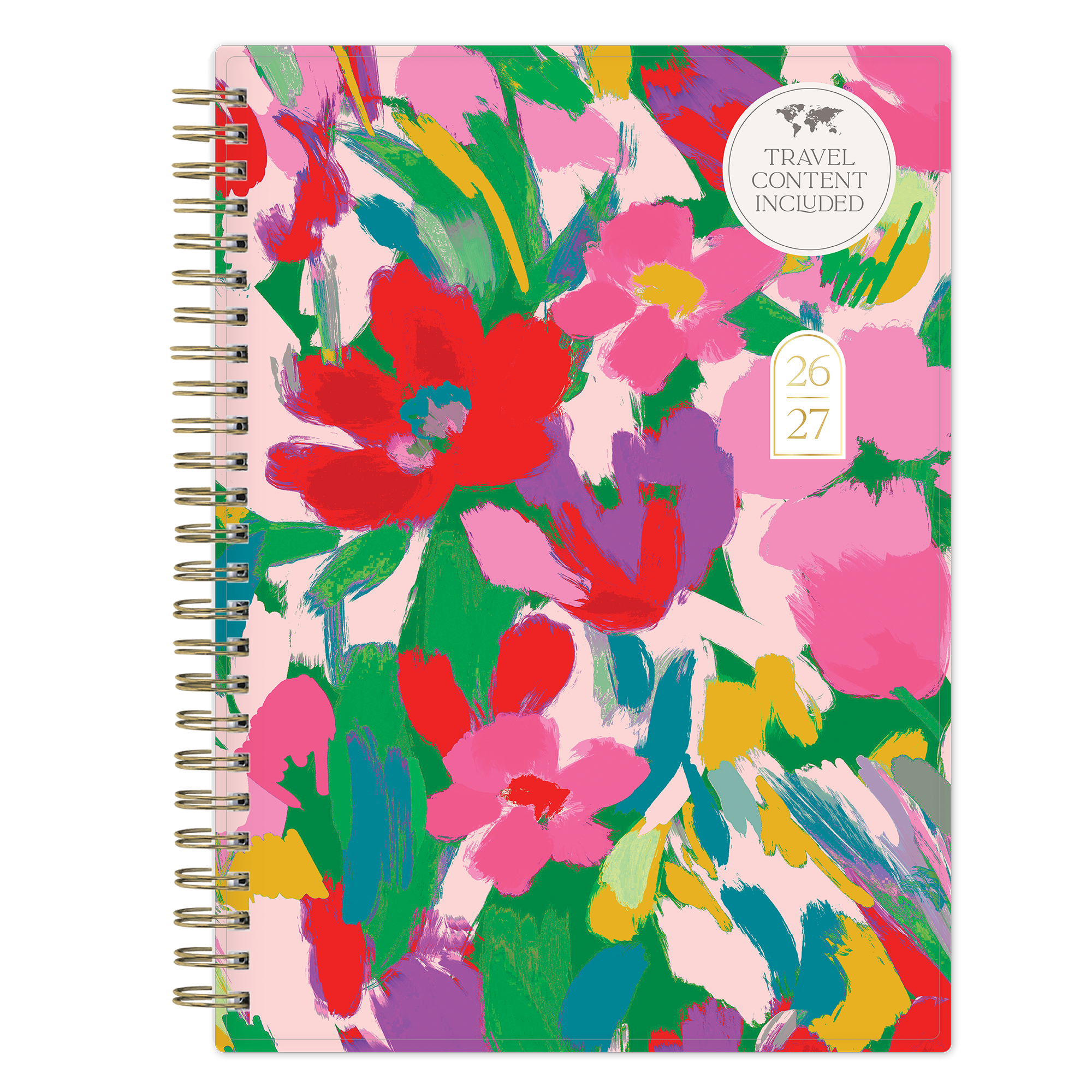 this planner notes contains a brushed multi-colored floral pattern for 2026-2027