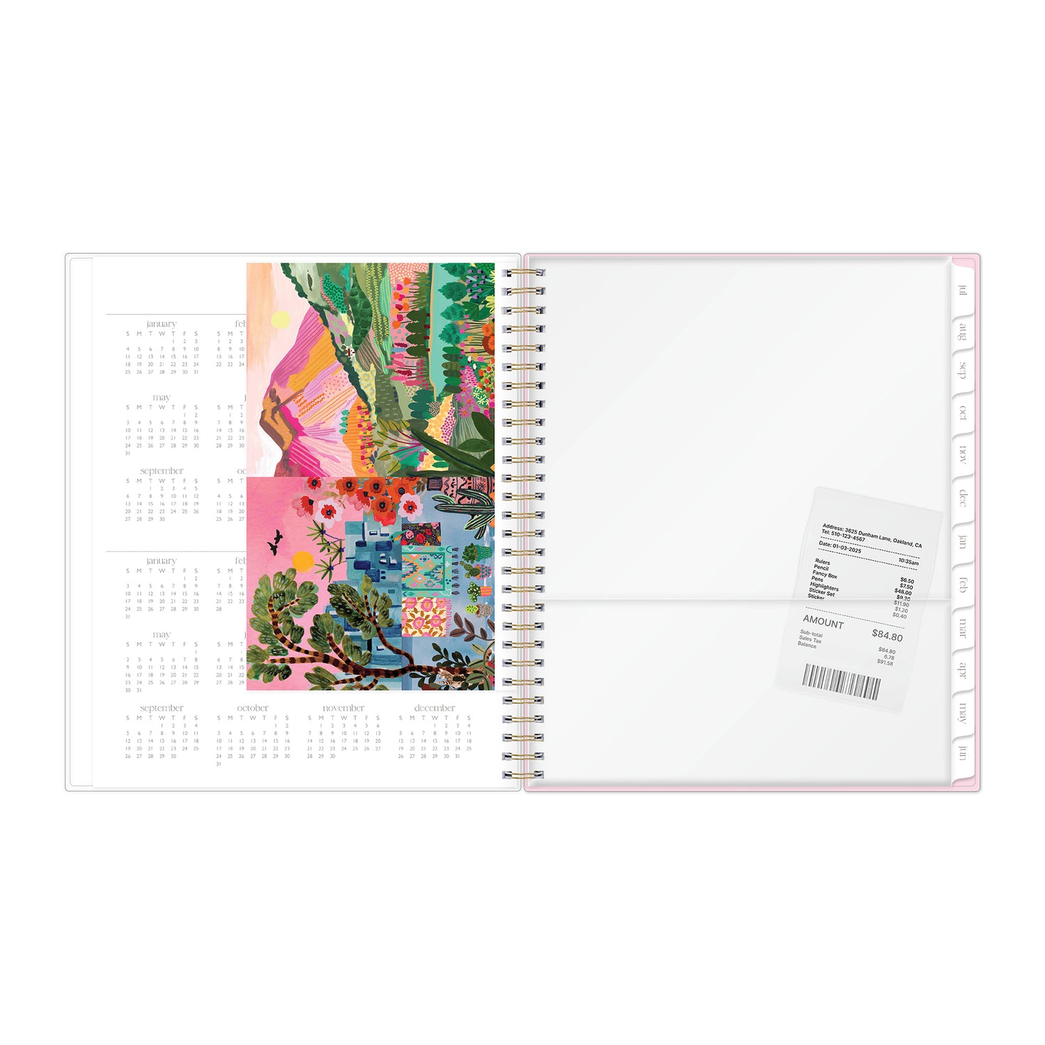 reference calendar for 2026 and 2027 with storage pocket and white monthly tabs
