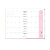 monthly spread featuring blank writing space, pink note taking section, and white monthly tabs