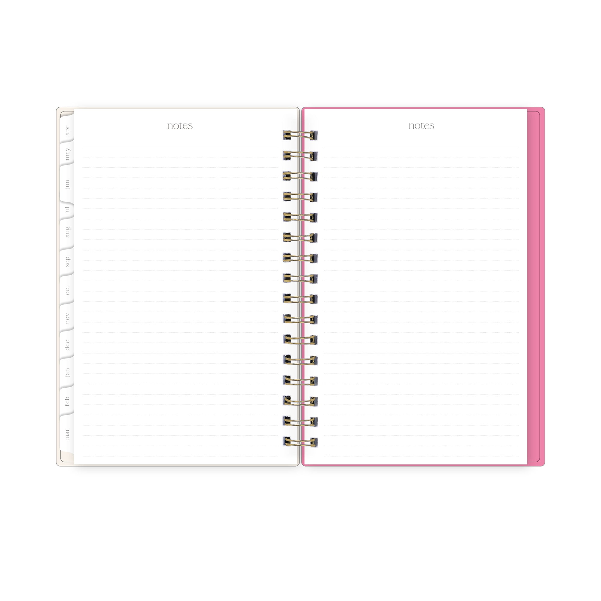 lined notes section with white monthly tabs