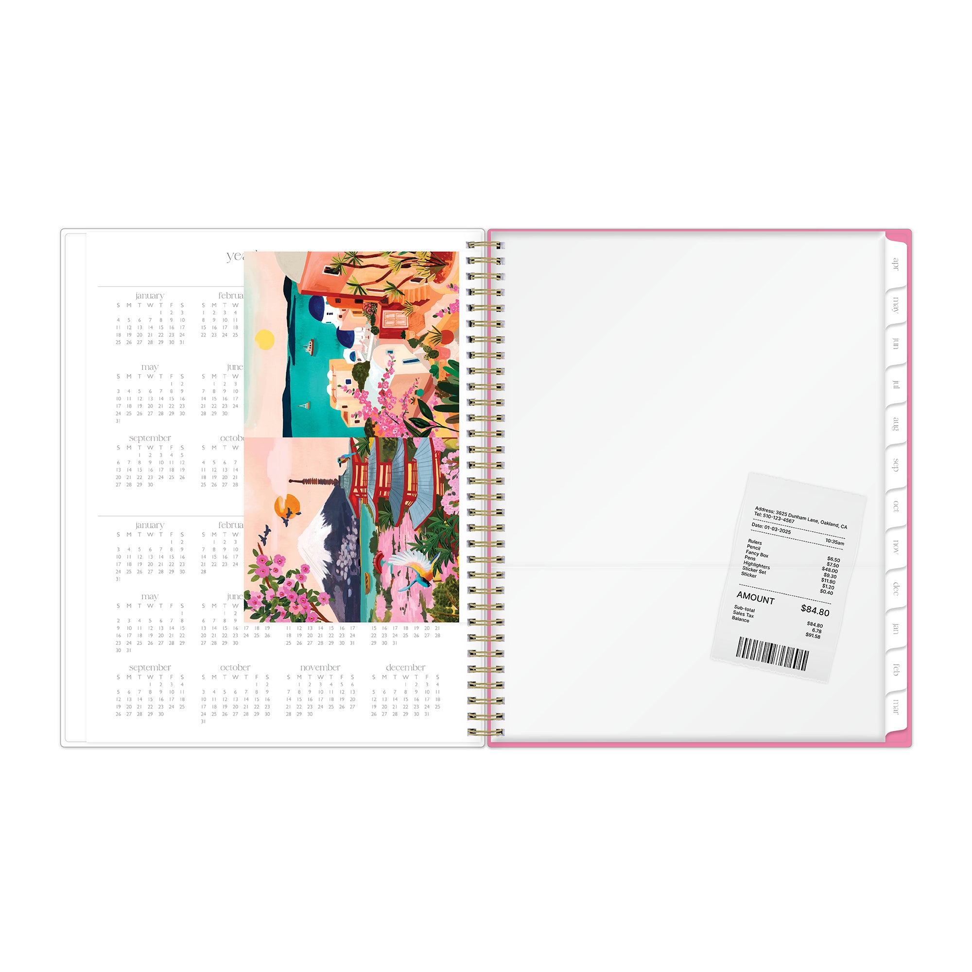 reference calendar for 2026-2027 featuring a storage pocket and white monthly tabs