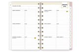 2026 pocket planner featuring weekly spread lined notes, bullet points, and white monthly tabs