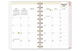 2026 pocket planner featuring monthly spread lined notes, and white monthly tabs, and reference calendars