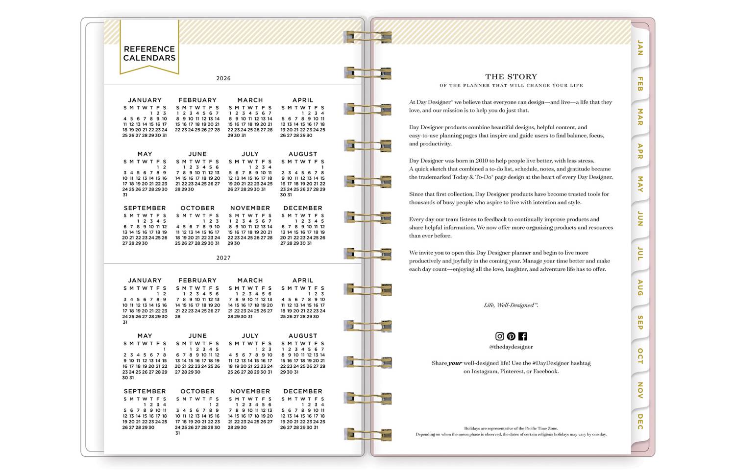 reference calendars for 2026 and 2027 with white monthly tabs