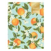 2027-2028 planner with orange and floral design on a light blue background in 8.5x11 size