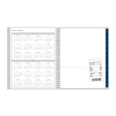 yearly overview featuring 2027 and 2028 with contacts pages and navy blue monthly tabs storage pocket