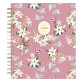 2026-2027 school academic planner featuring white flowers on a blush background.