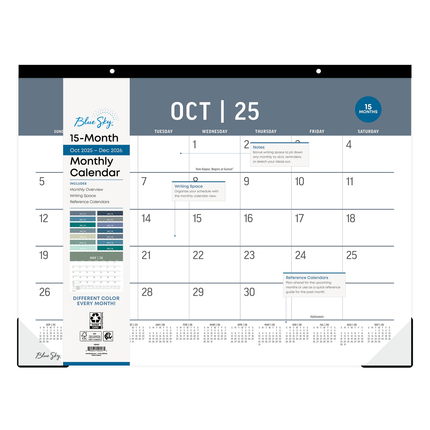 22 x 17 wall calendar for October 2025 - December 2026