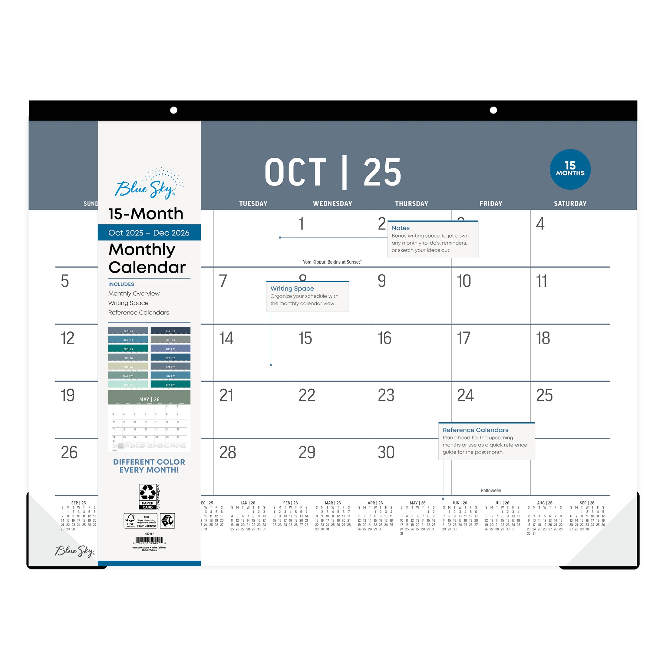 22 x 17 wall calendar for October 2025 - December 2026