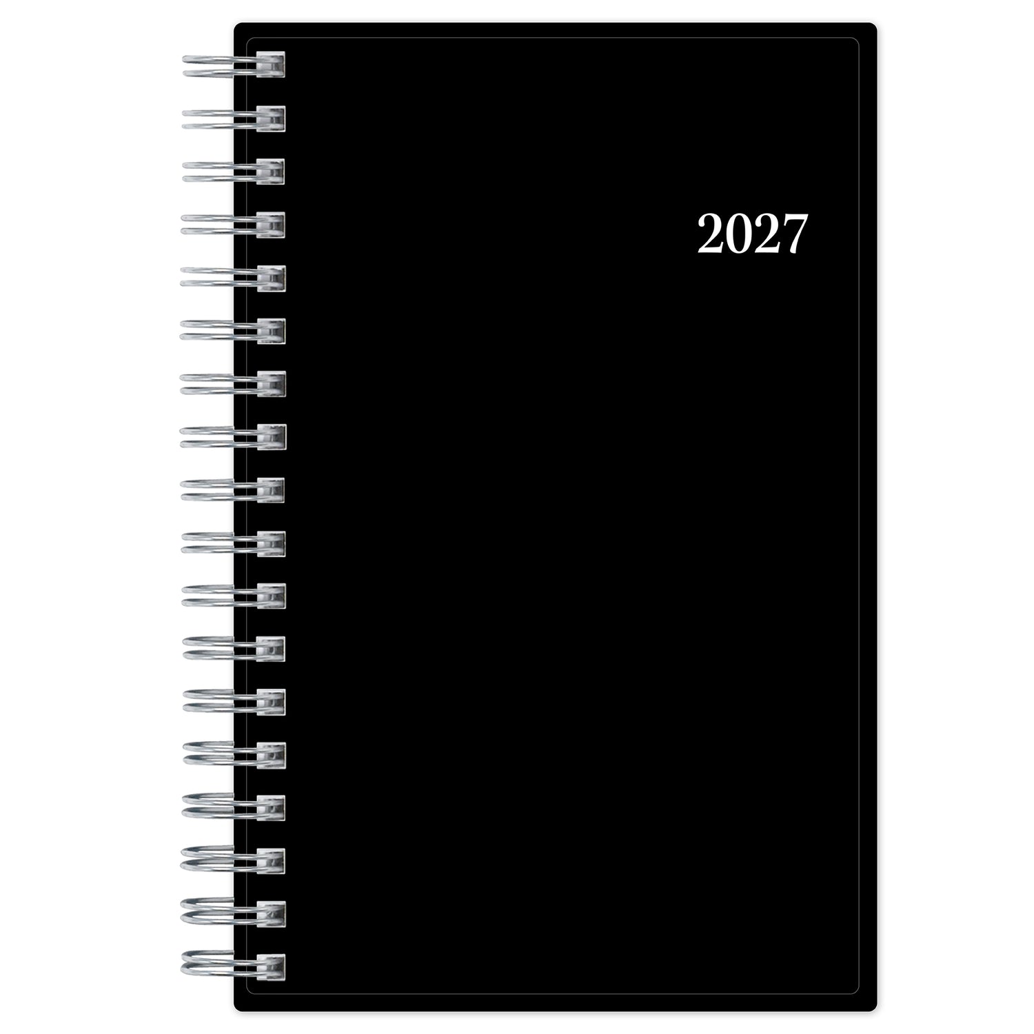 black front and back cover on this pocket size planner in 3.625x6.125 page size.